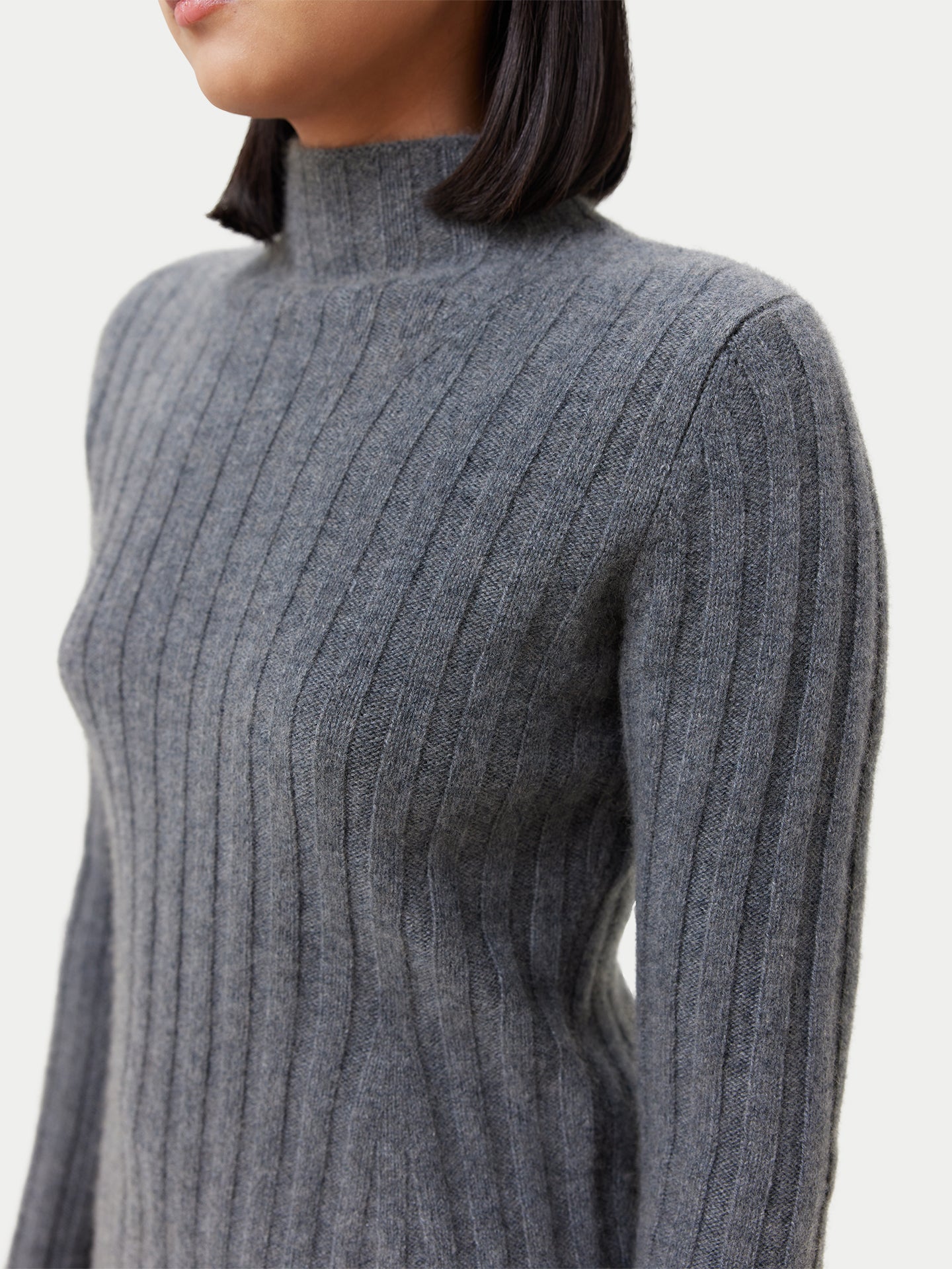 Women's Cashmere Turn-Up Cuffs Sweater Stone Gray - Gobi Cashmere