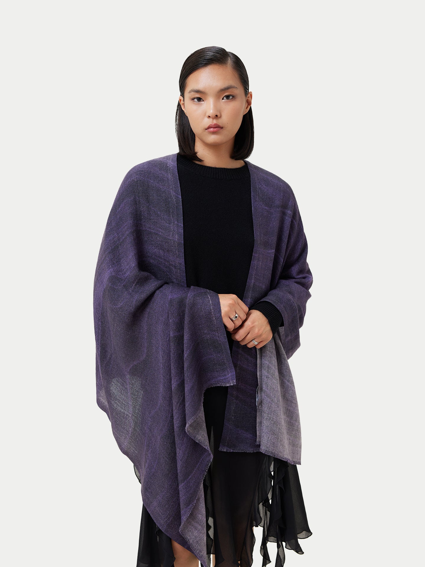 Unisex Printed Cashmere Shawl Coconut Milk - Gobi Cashmere