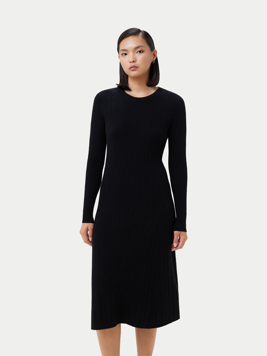 Women's Textured Knit Cashmere Dress Black - Gobi Cashmere