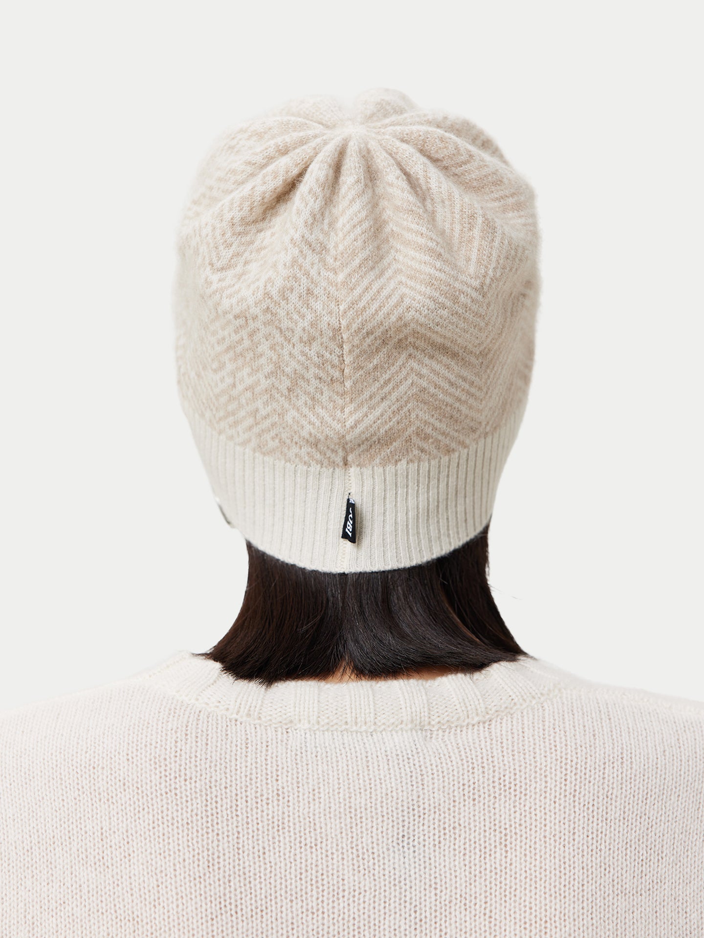 Unisex Cashmere Jacquard Knitted Hat Coconut Milk - Gobi Cashmere