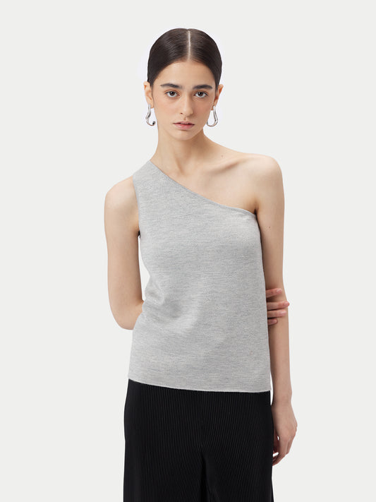 Women's Cashmere Silk Sleeveless Asymmetric Top Vapor Blue - Gobi Cashmere