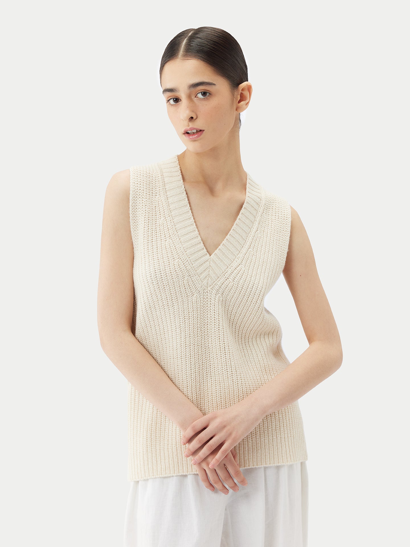 Women's Cotton Cashmere Vest Coconut Milk - Gobi Cashmere