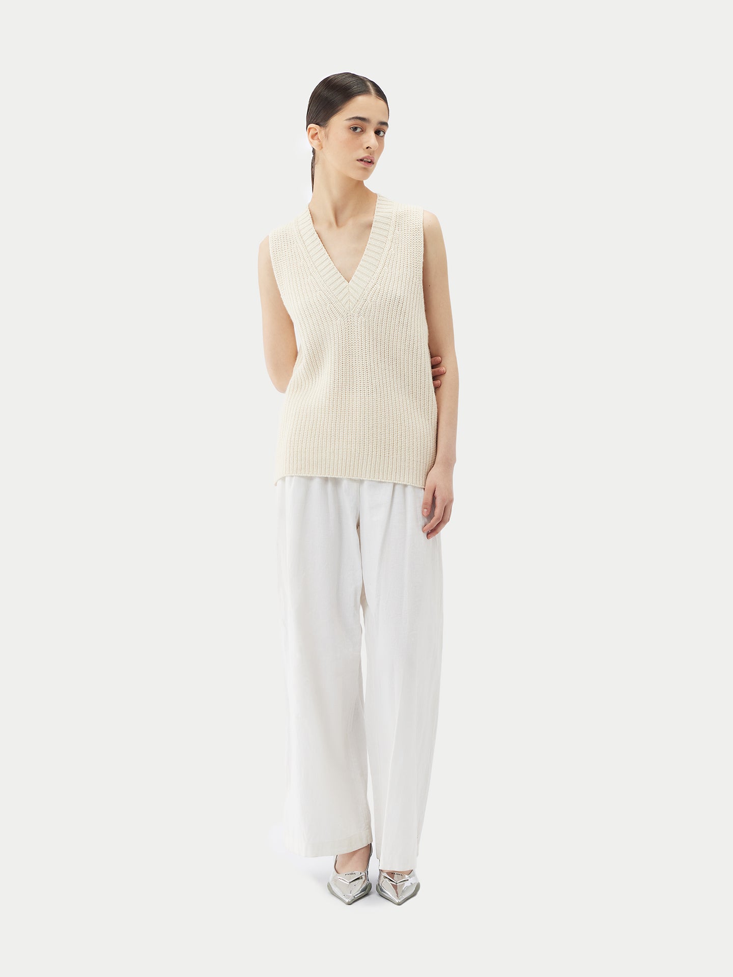 Women's Cotton Cashmere Vest Coconut Milk - Gobi Cashmere