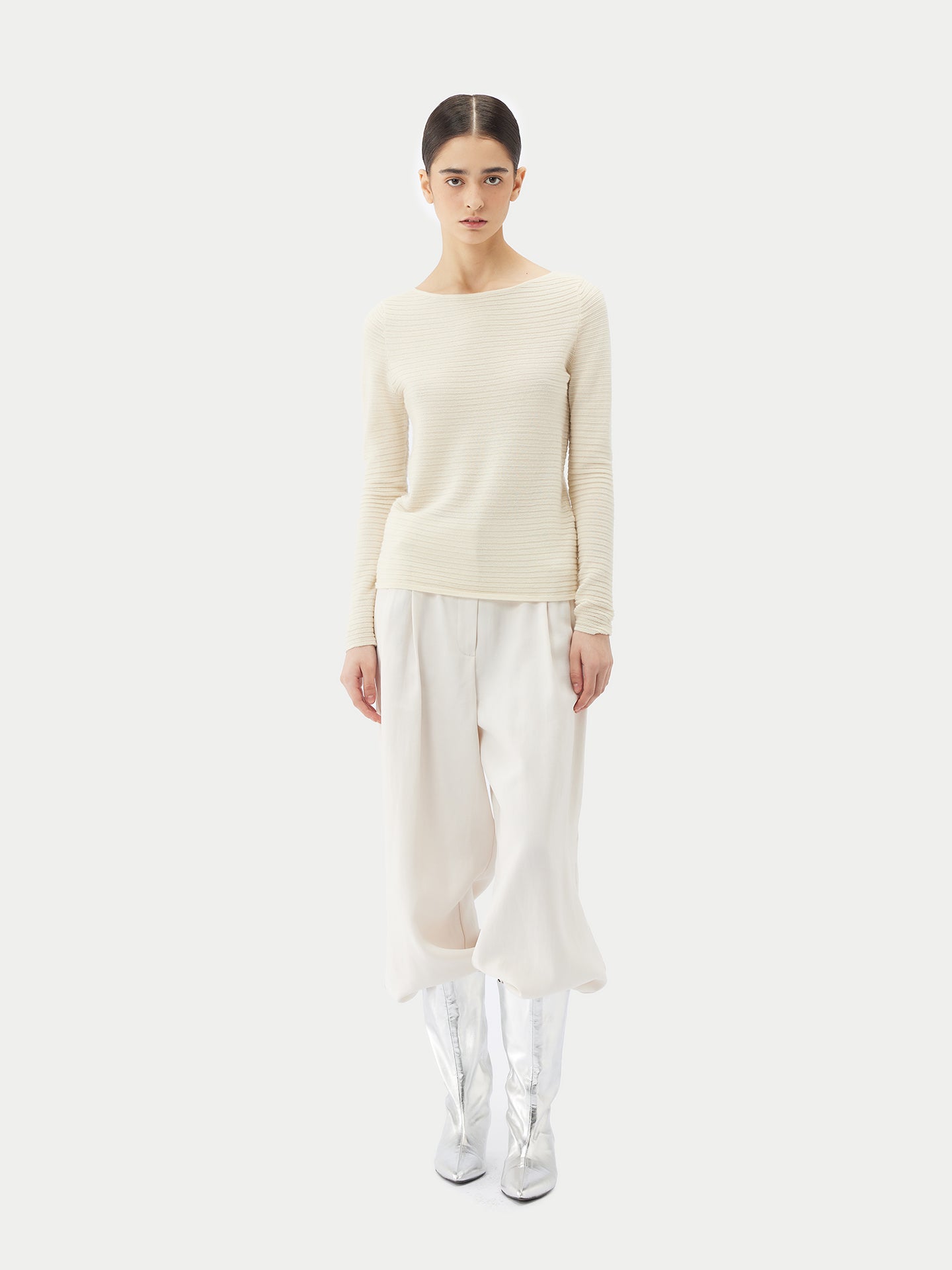 Women's Cashmere Silk Ribbed Sweater Marshmallow - Gobi Cashmere