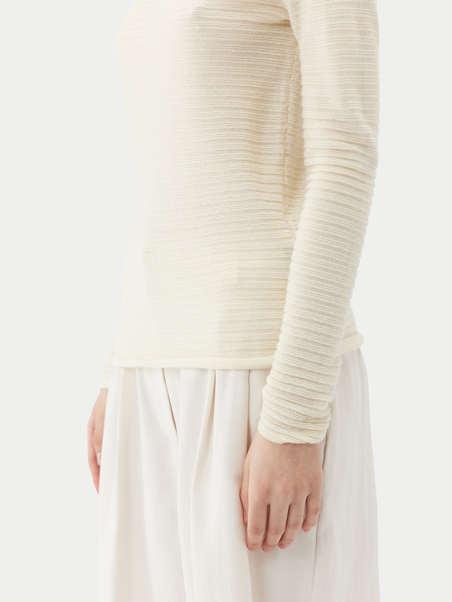 Women's Cashmere Silk Ribbed Sweater Marshmallow - Gobi Cashmere