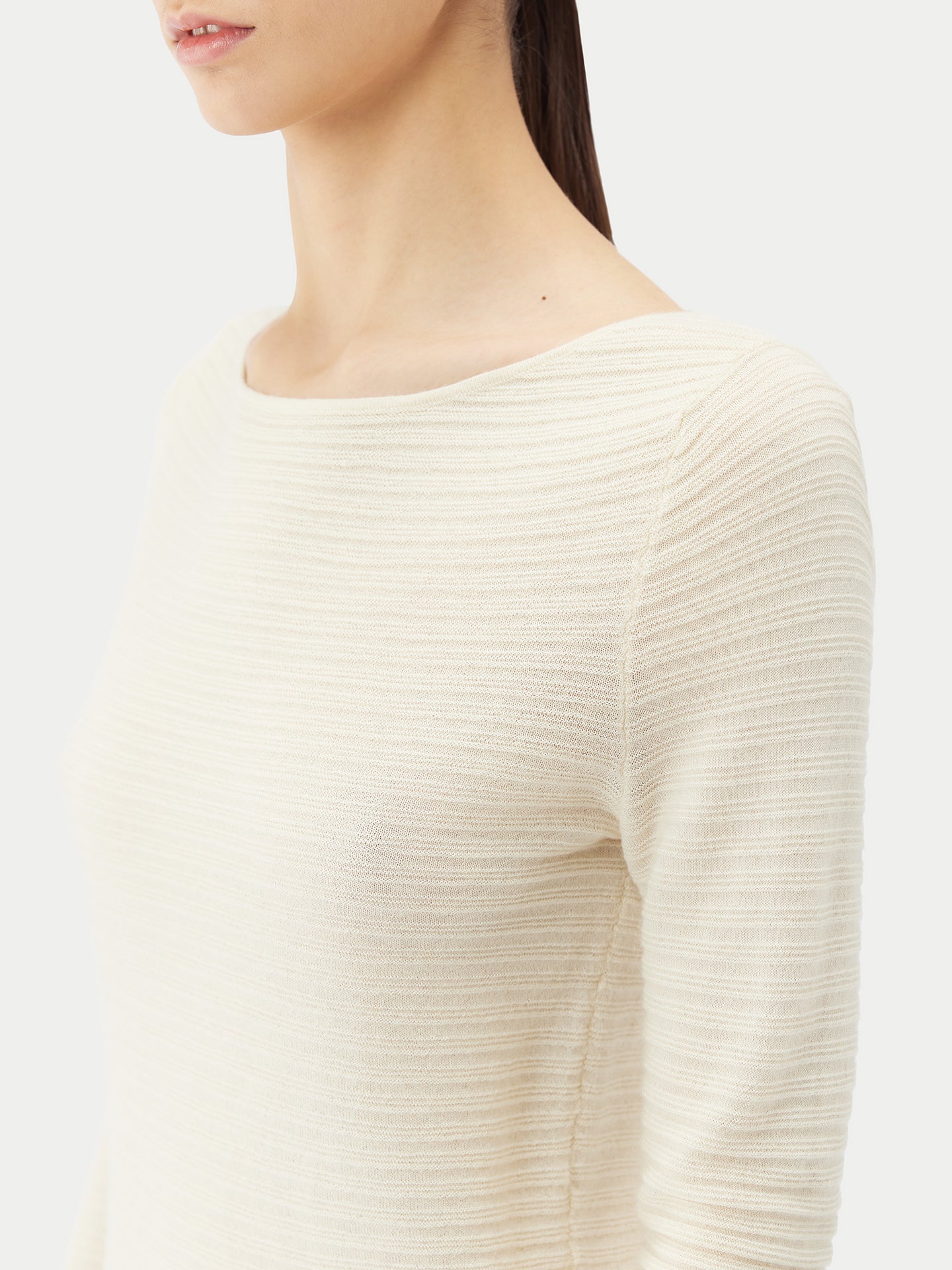 Women's Cashmere Silk Ribbed Sweater Marshmallow - Gobi Cashmere