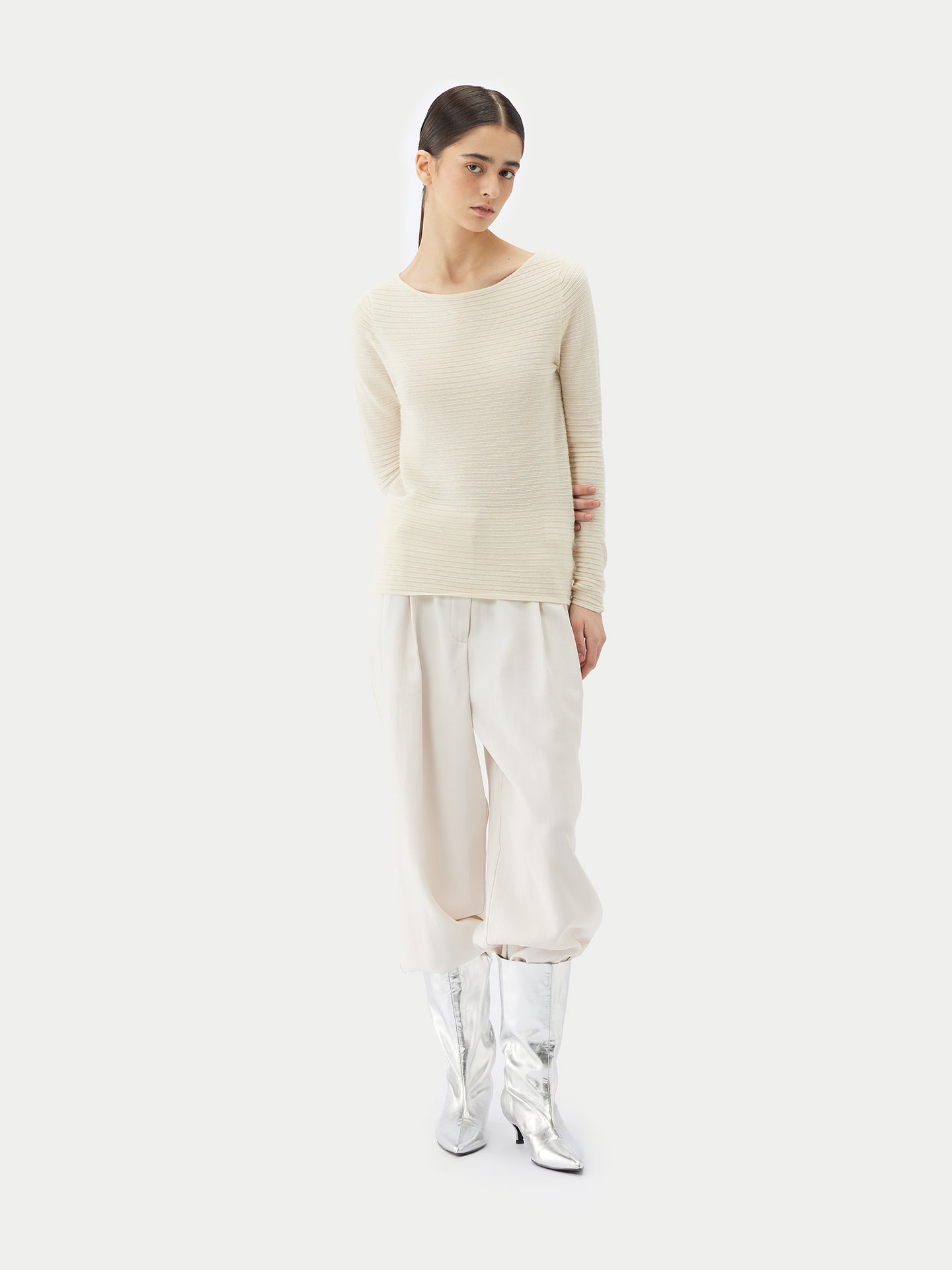 Women's Cashmere Silk Ribbed Sweater Marshmallow - Gobi Cashmere