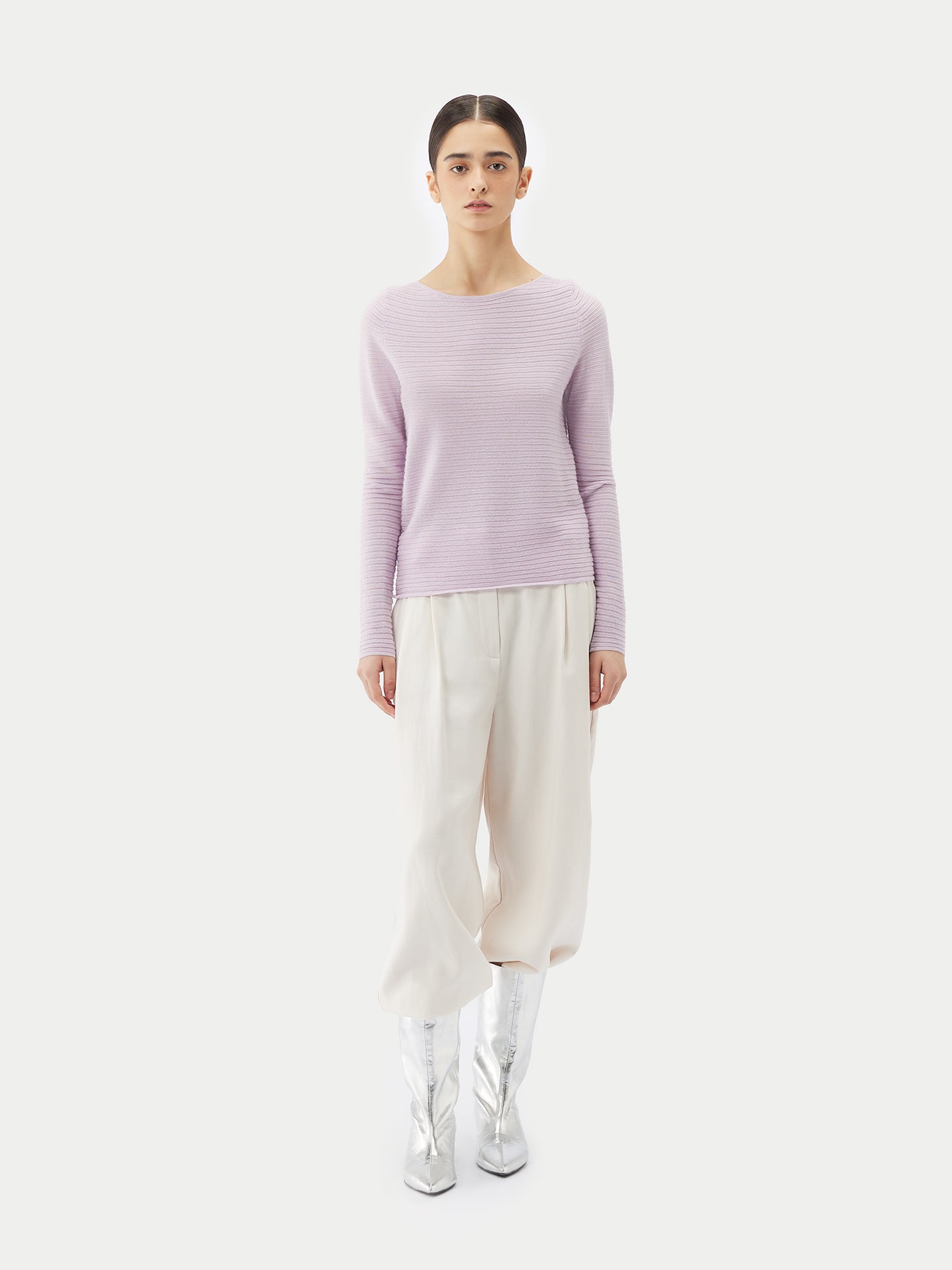 Women's Cashmere Silk Ribbed Sweater Orchid Tint - Gobi Cashmere