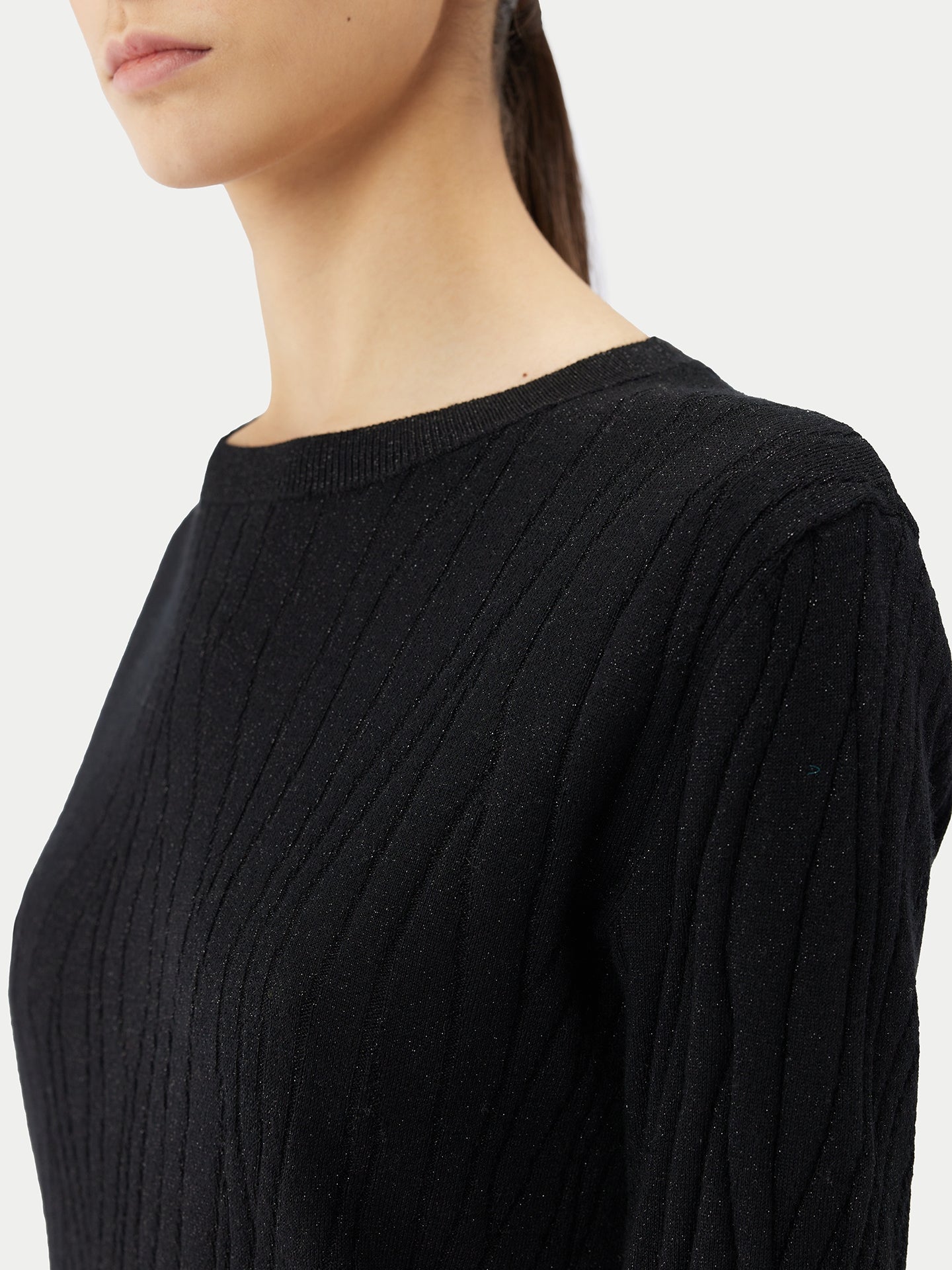 Women's Cashmere Silk Sweater with Silver Threading Black - Gobi Cashmere