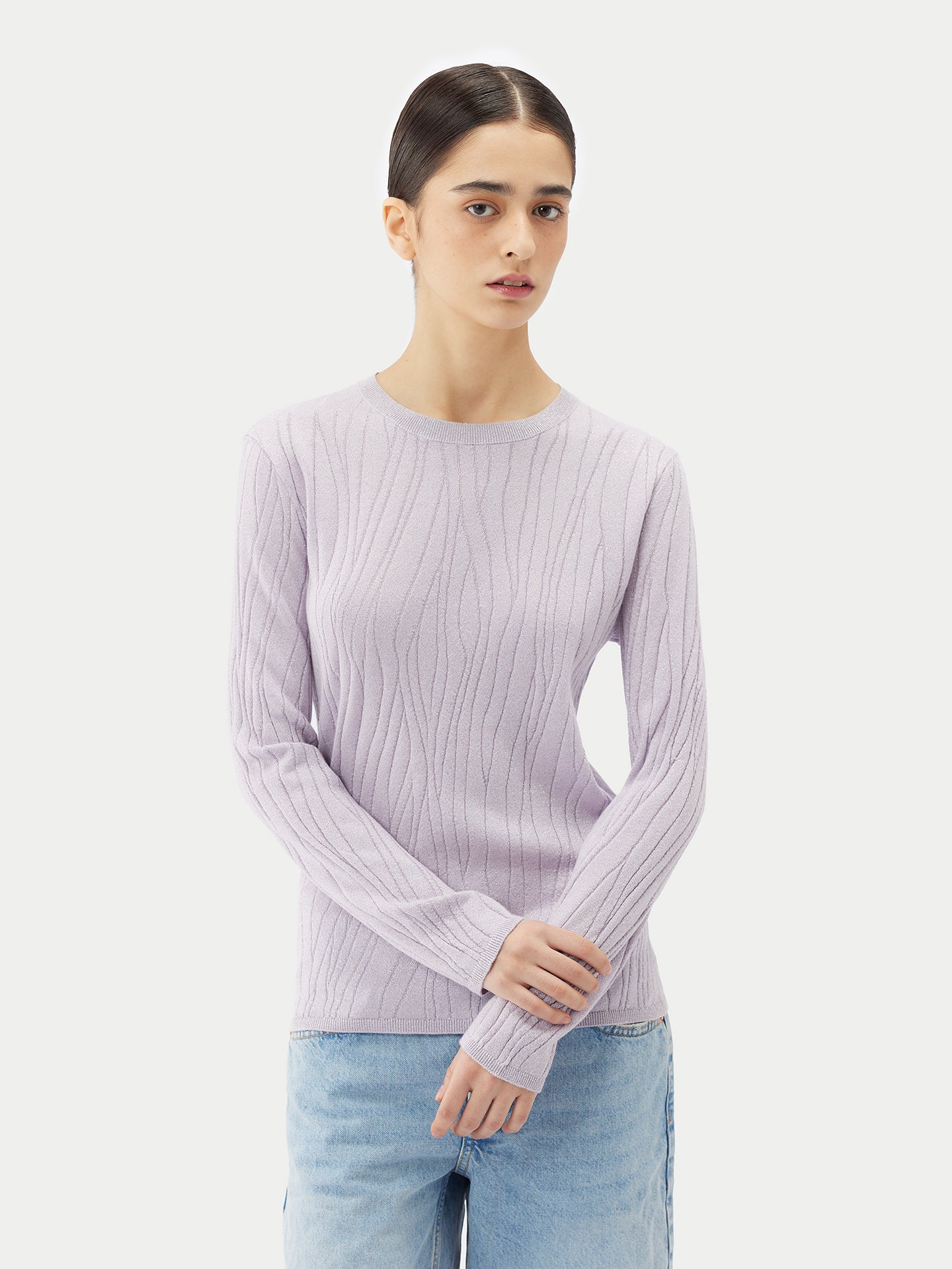 Women's Cashmere Silk Sweater with Silver Threading Orchid Tint - Gobi Cashmere