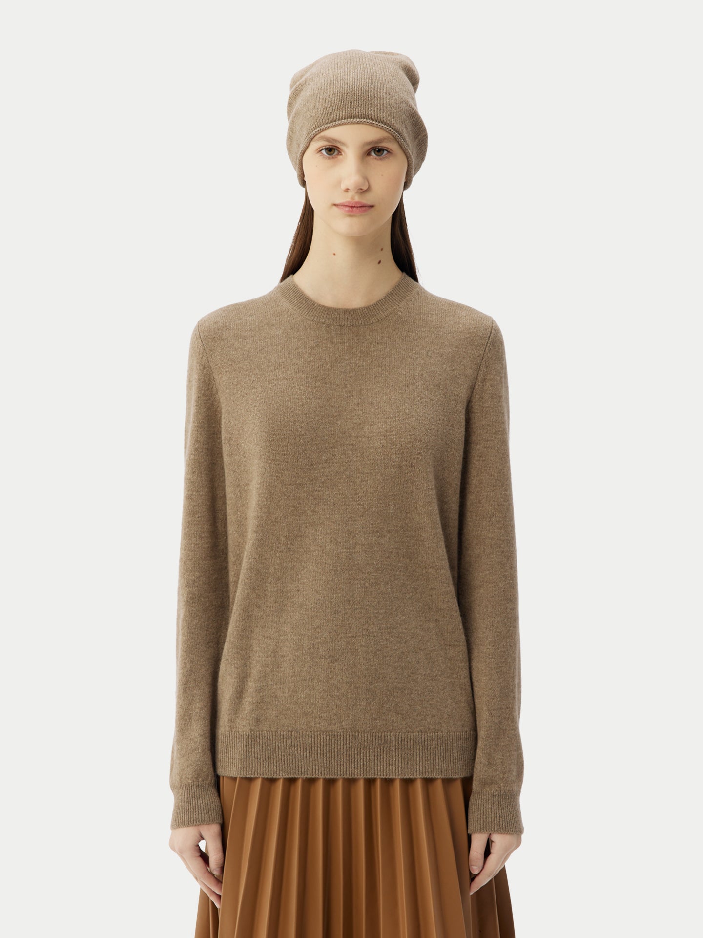 Women's Cashmere €99 Hat & Sweater Set Taupe - Gobi Cashmere