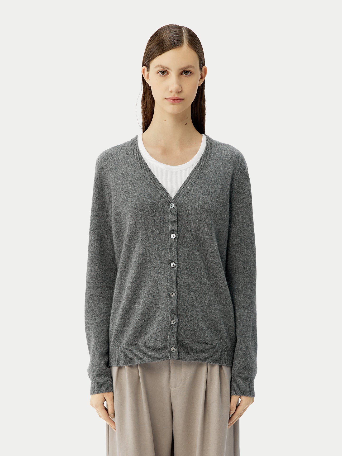 Women's Cashmere V-neck Button Cardigan Dim Gray - Gobi Cashmere