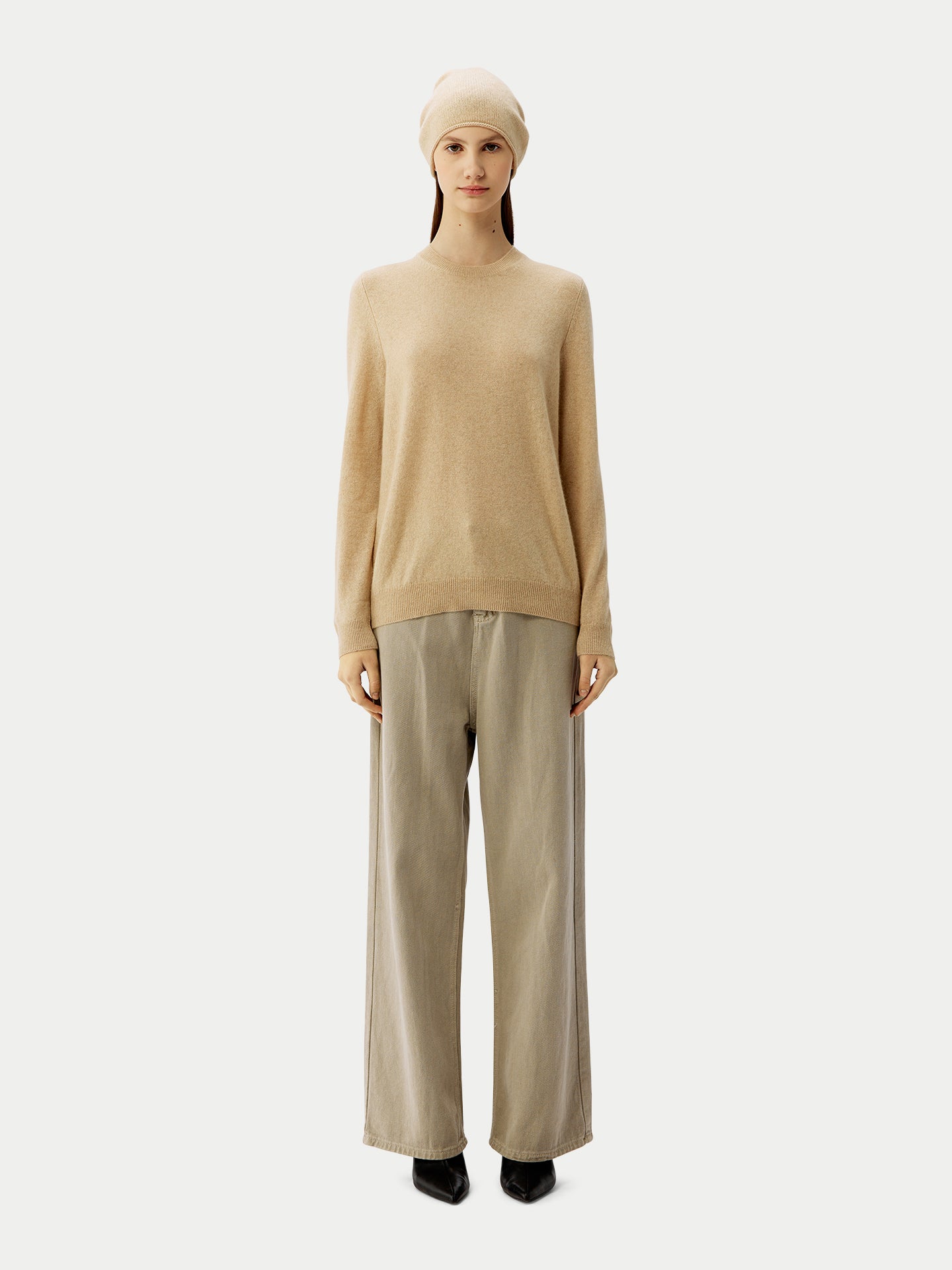 Women's Cashmere €99 Hat & Sweater Set Beige - Gobi Cashmere