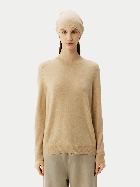 Women's Cashmere €99 Hat & Sweater Set Beige - Gobi Cashmere