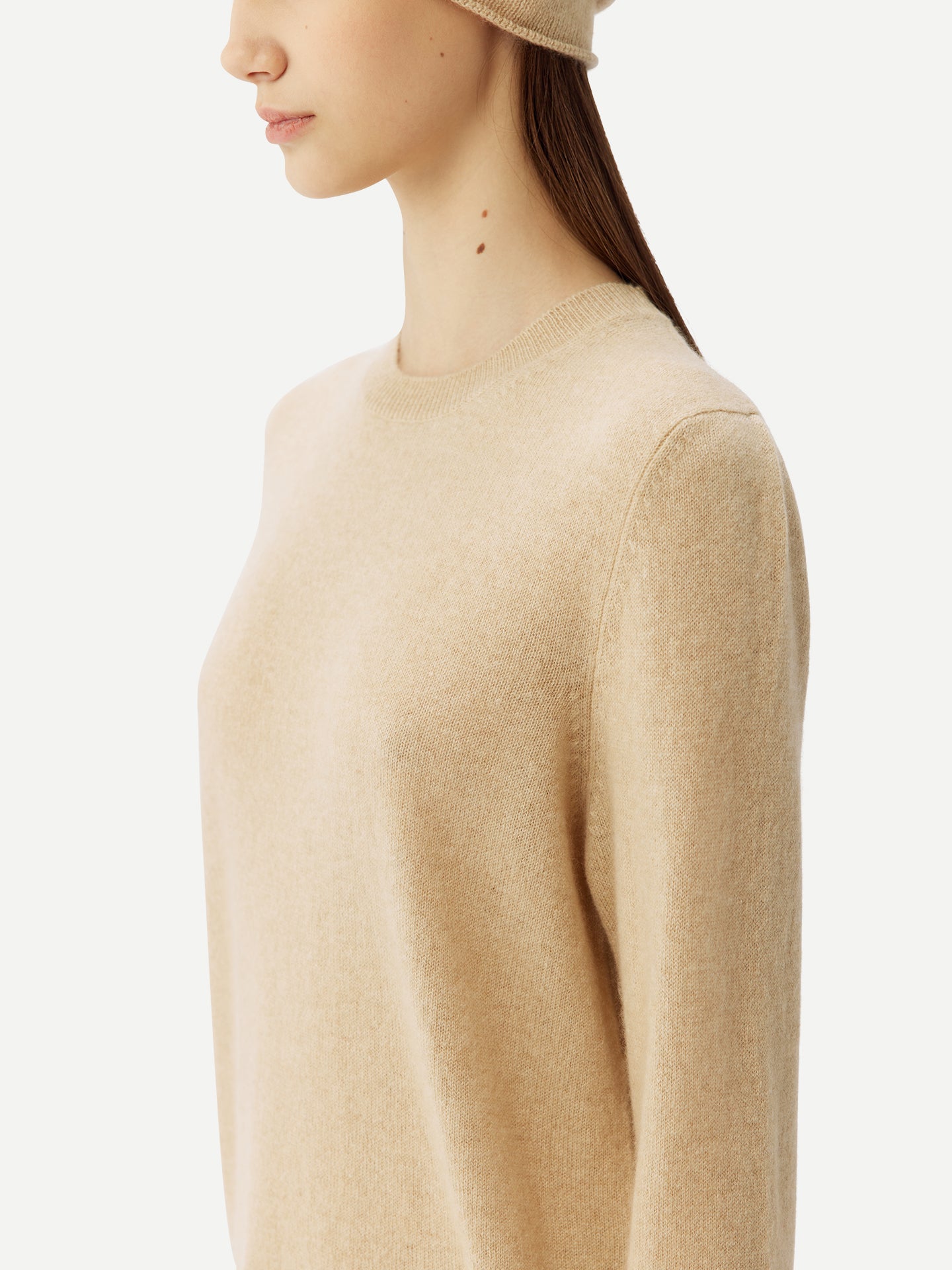 Women's Cashmere €99 Hat & Sweater Set Beige - Gobi Cashmere