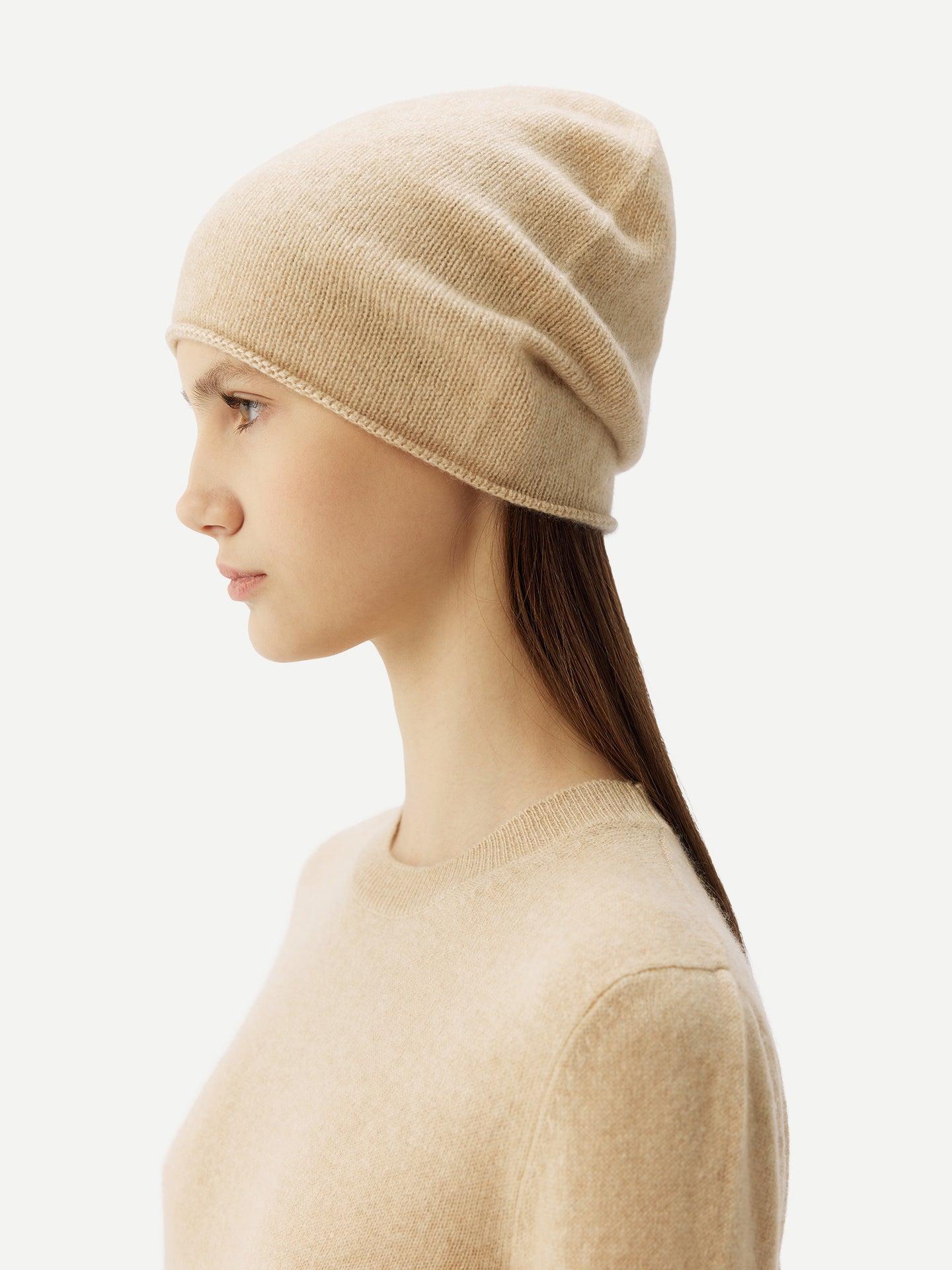 Women's Cashmere €99 Hat & Sweater Set Beige - Gobi Cashmere