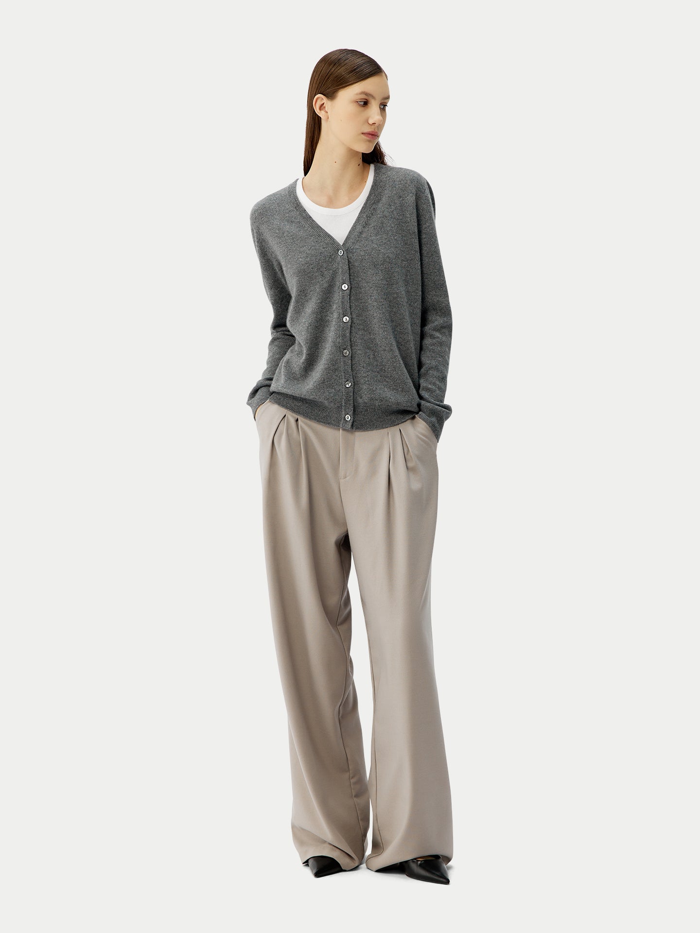 Women's Cashmere V-neck Button Cardigan Dim Gray - Gobi Cashmere