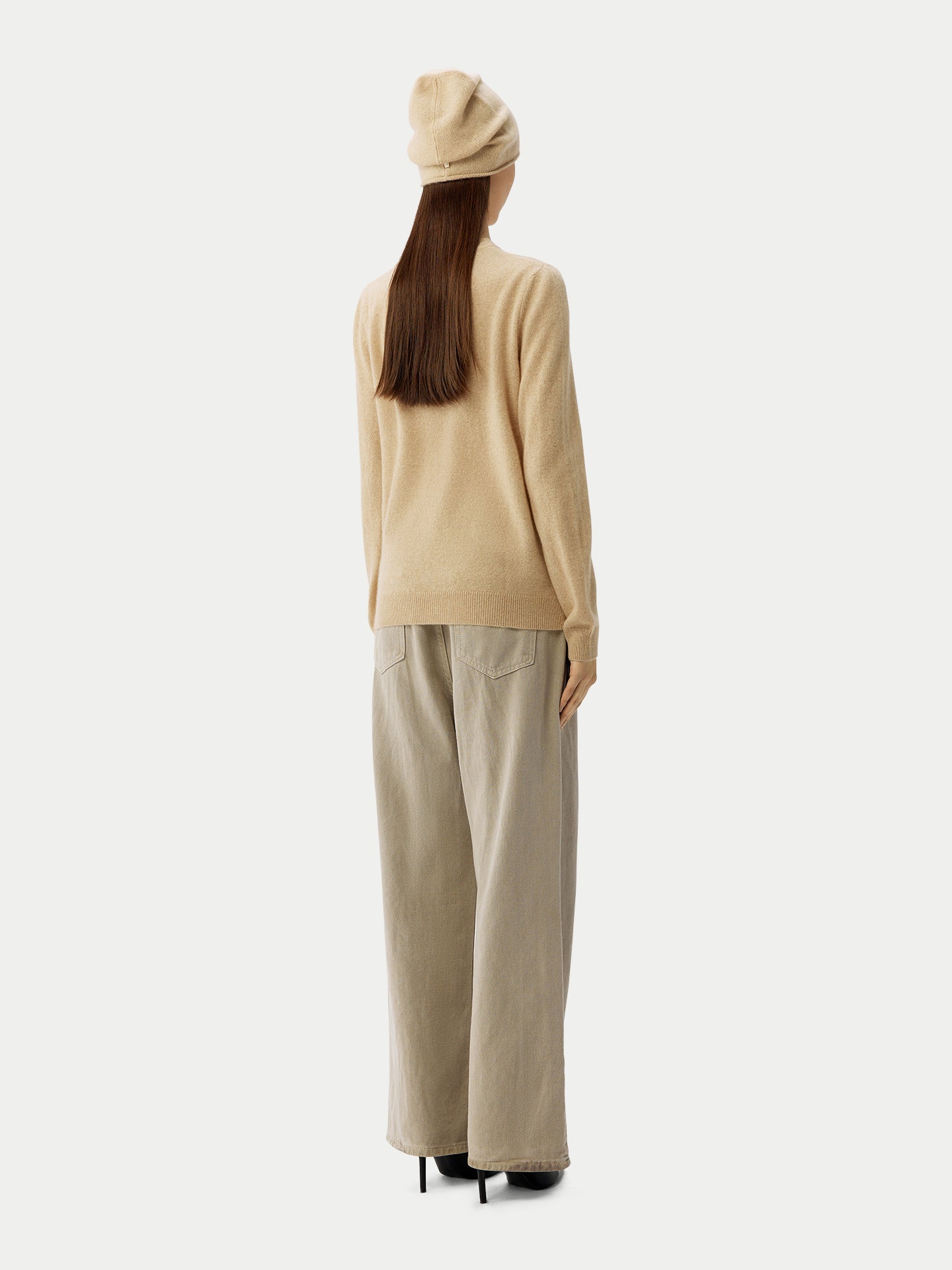 Women's Cashmere €99 Hat & Sweater Set Beige - Gobi Cashmere