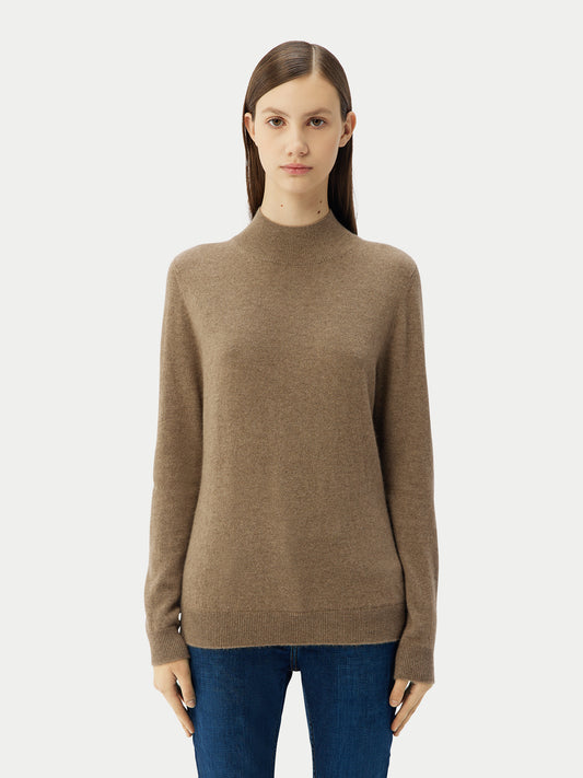 Women's Cashmere Stand-Up Collar Sweater Taupe - Gobi Cashmere