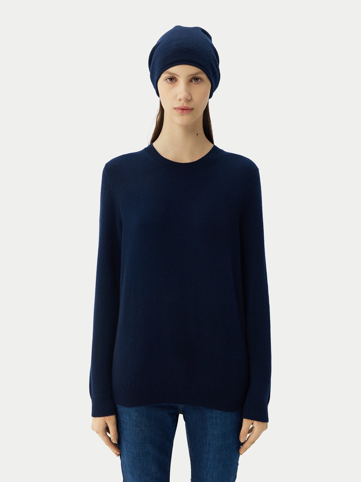 Women's Basic Cashmere C-neck Sweater Navy - Gobi Cashmere