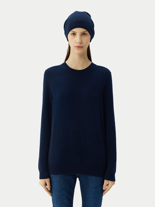 Women's Cashmere €99 Hat & Sweater Set Navy - Gobi Cashmere