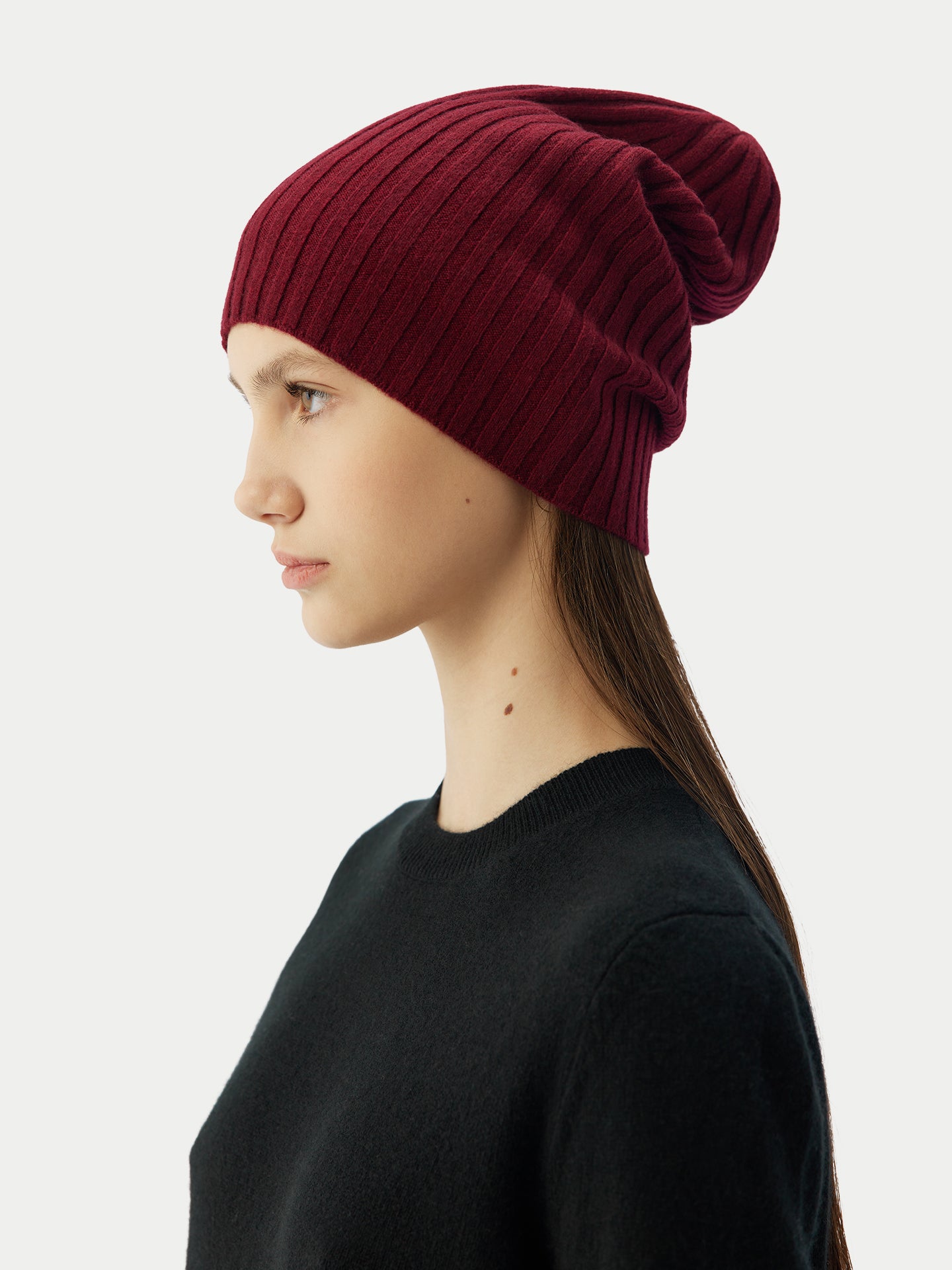 Unisex Cashmere Rib Knit Hat Bordeaux - Gobi Cashmere