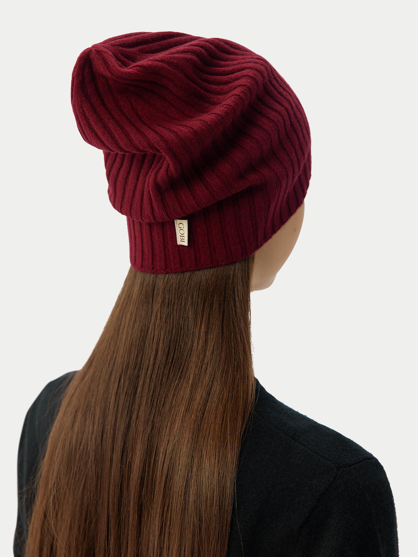 Unisex Cashmere Rib Knit Hat Bordeaux - Gobi Cashmere