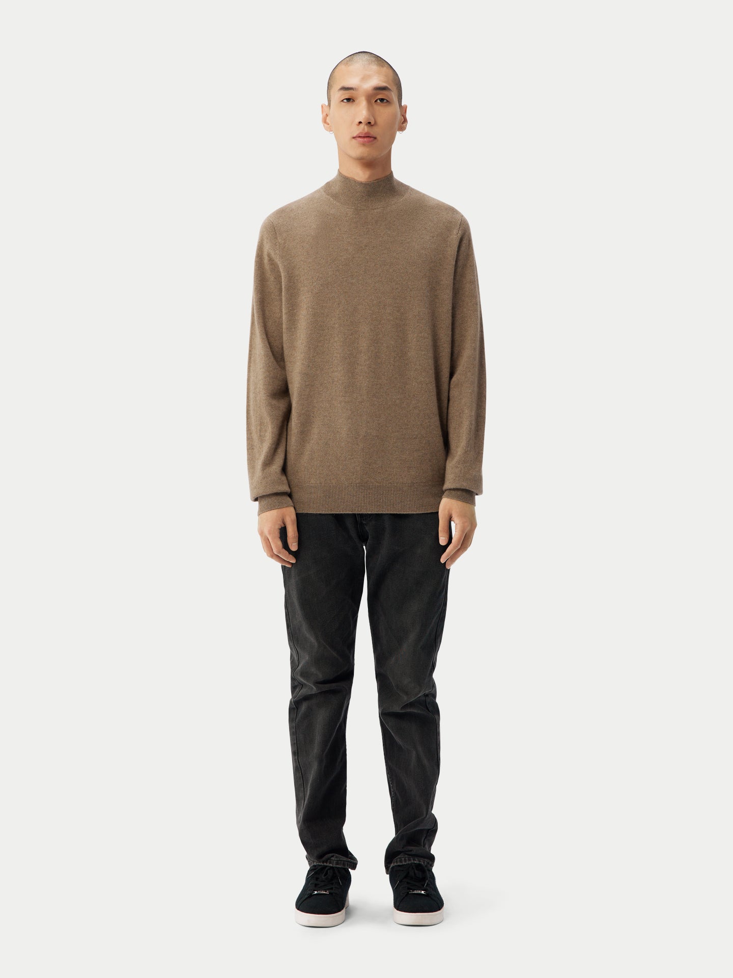 Men's Cashmere Mock Neck Sweater Taupe - Gobi Cashmere