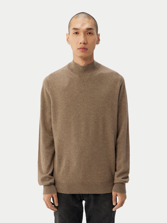 Men's Cashmere Mock Neck Sweater Taupe - Gobi Cashmere