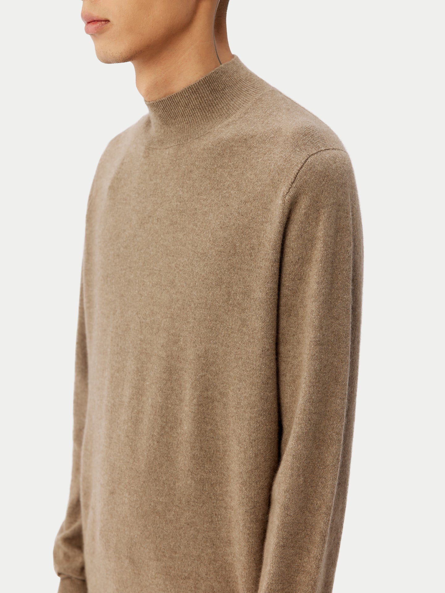 Men's Cashmere Mock Neck Sweater Taupe - Gobi Cashmere