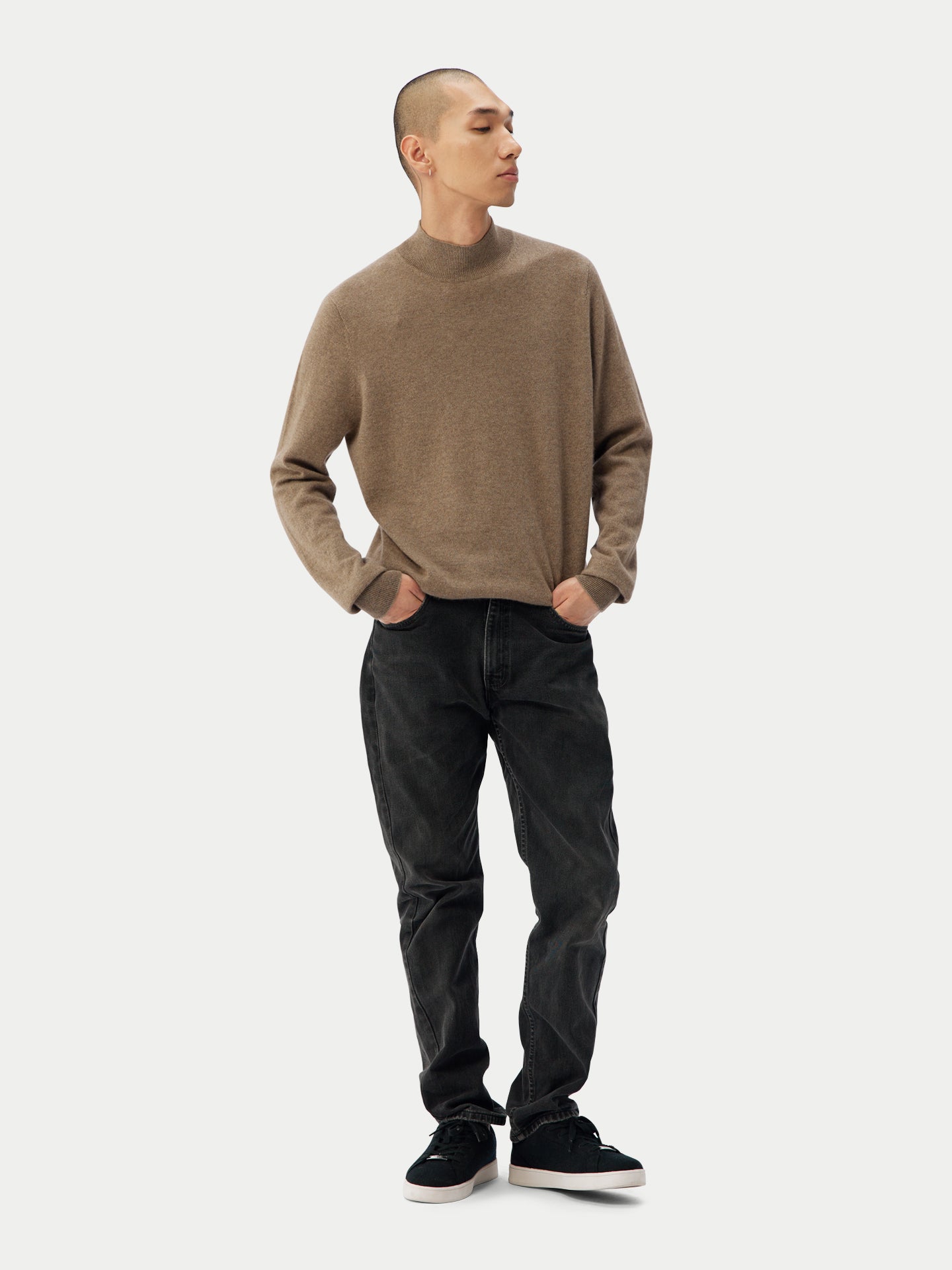 Men's Cashmere Mock Neck Sweater Taupe - Gobi Cashmere