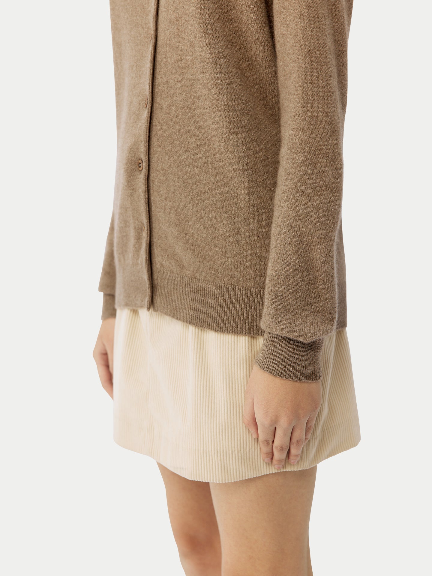 Women's Cashmere Crew Neck Cardigan Taupe - Gobi Cashmere