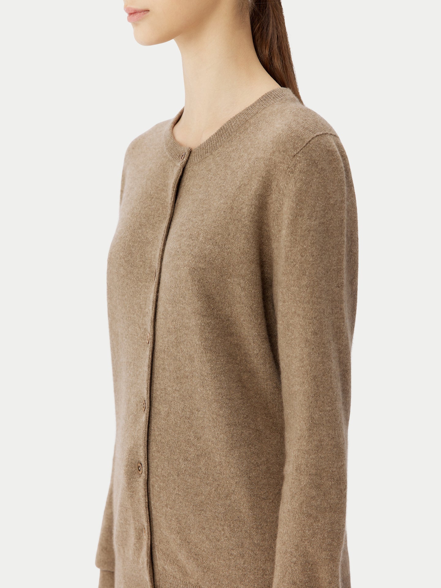 Women's Cashmere Crew Neck Cardigan Taupe - Gobi Cashmere