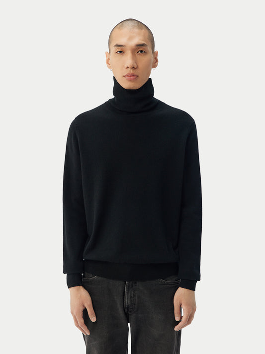 Men's Cashmere Basic Turtle Neck Sweater Black - Gobi Cashmere