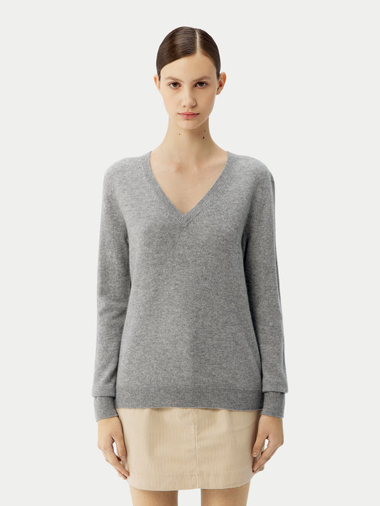 Women's Cashmere V-Neck Sweater Vapor Blue - Gobi Cashmere