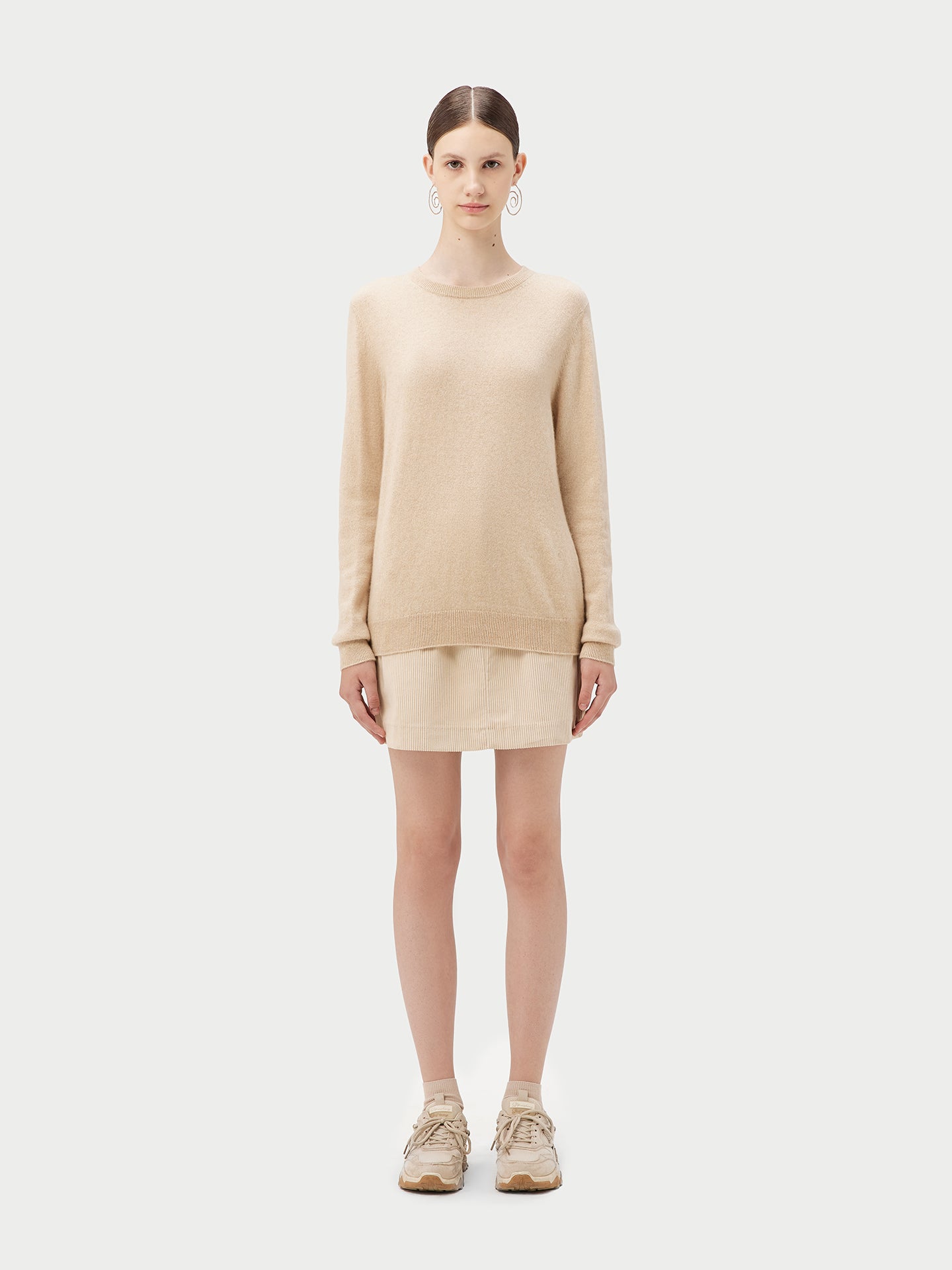 Women's Cashmere Basic Crew Neck Sweater Beige - Gobi Cashmere