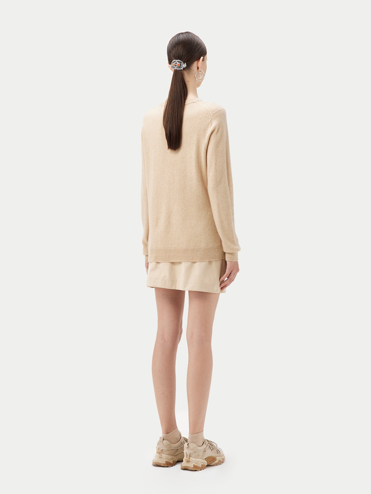 Women's Cashmere Basic Crew Neck Sweater Beige - Gobi Cashmere