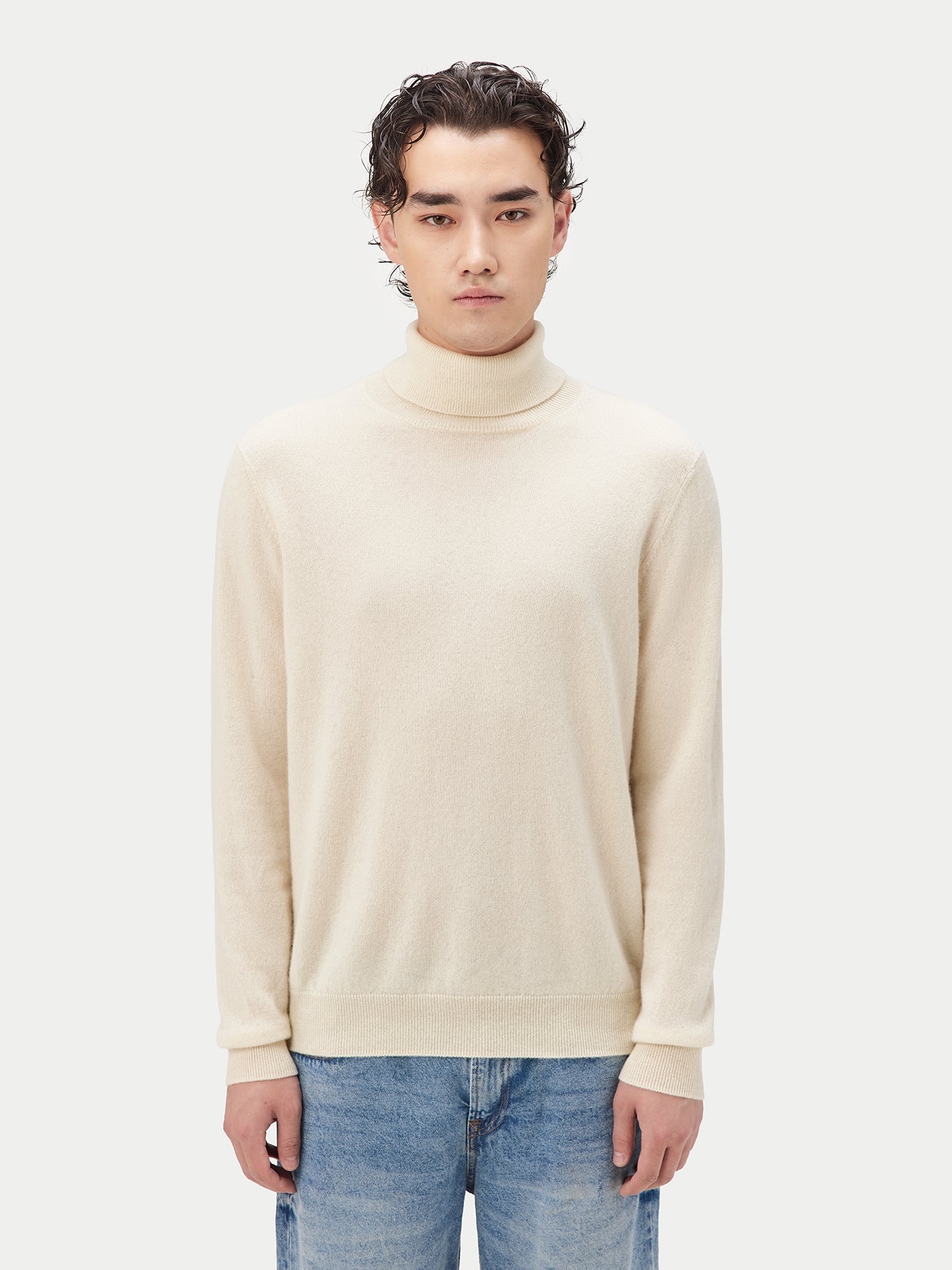 Men's Organic Cashmere Basic Turtle Neck Sweater Off White - Gobi Cashmere