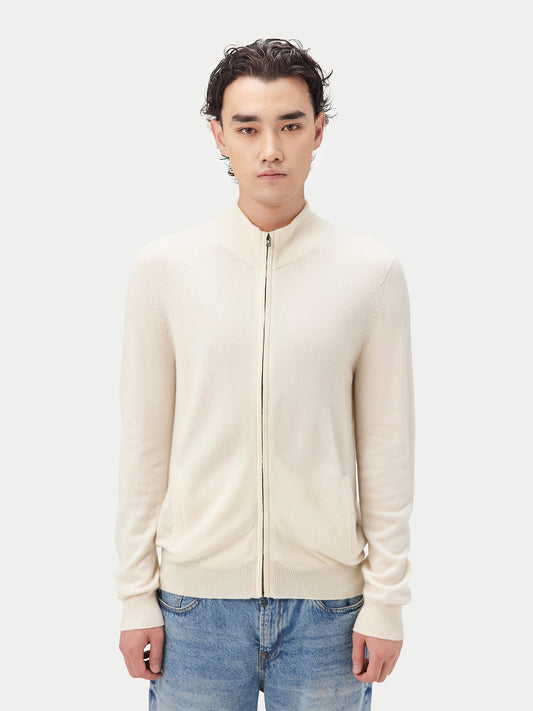 Men's Cashmere Full Zip Cardigan Marshmallow - Gobi Cashmere