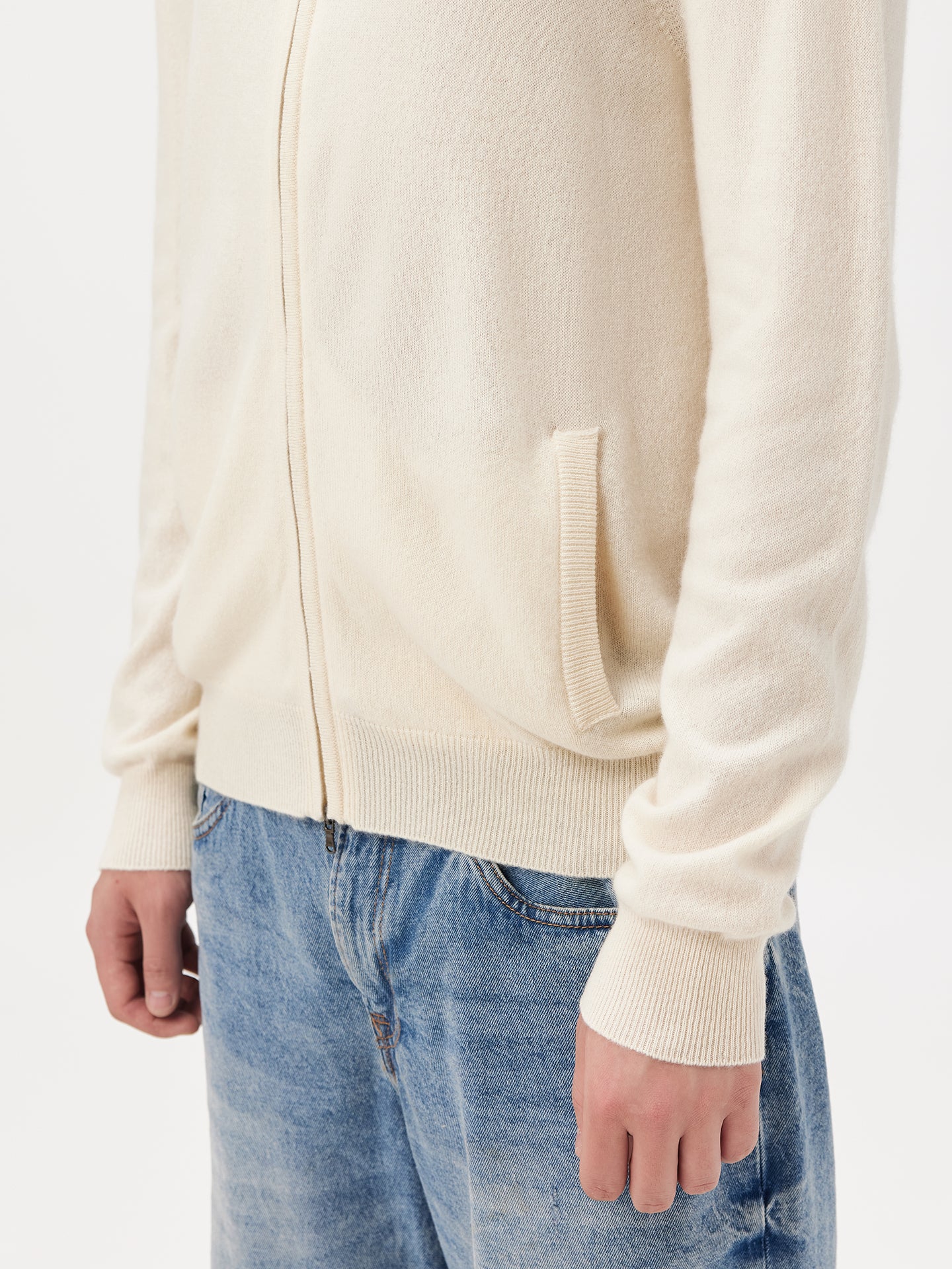 Men's Cashmere Full Zip Cardigan Marshmallow - Gobi Cashmere