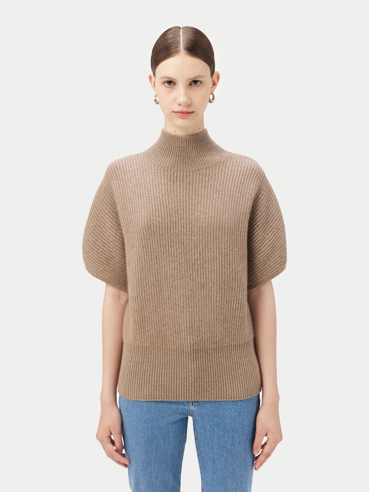 Women's Cashmere Short-Sleeve Turtleneck Taupe - Gobi Cashmere