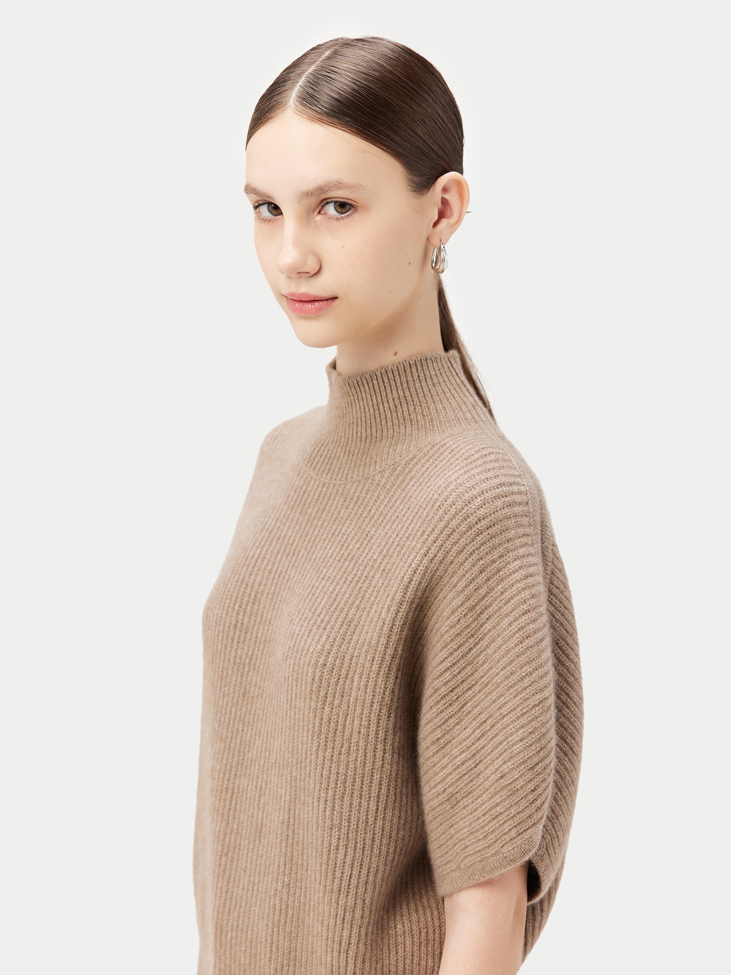 Women's Cashmere Short-Sleeve Turtleneck Taupe - Gobi Cashmere