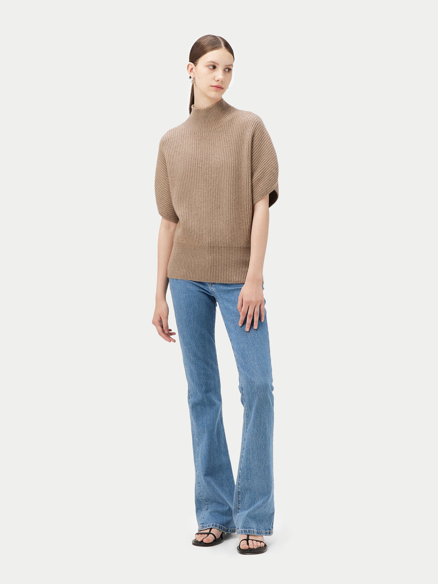 Women's Cashmere Short-Sleeve Turtleneck Taupe - Gobi Cashmere