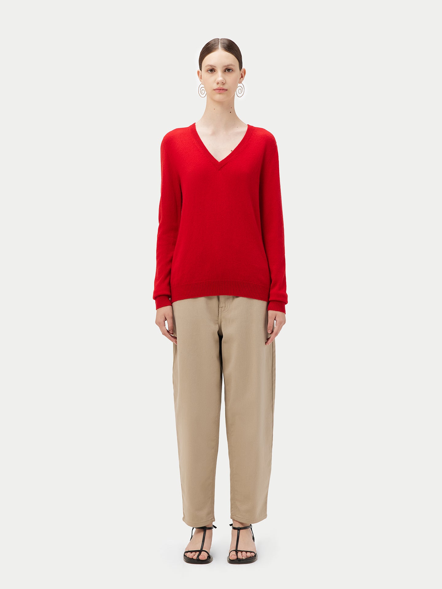 Women's Cashmere Basic V-Neck Sweater Red - Gobi Cashmere