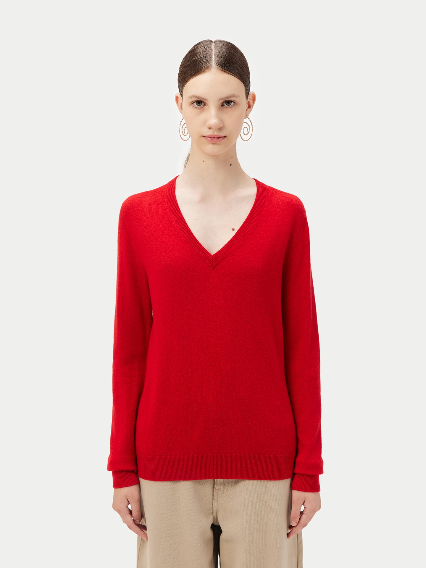 Women's Cashmere Basic V-Neck Sweater Red - Gobi Cashmere