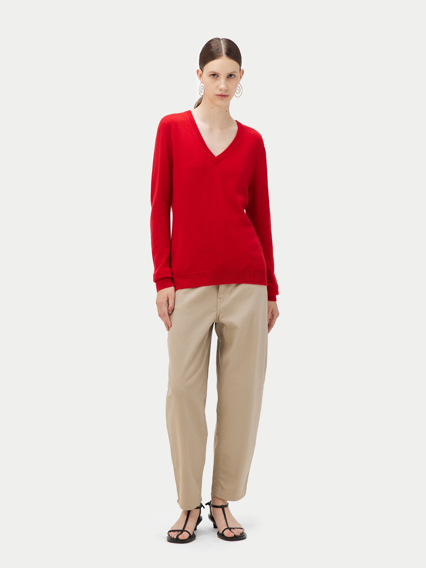 Women's Cashmere Basic V-Neck Sweater Red - Gobi Cashmere