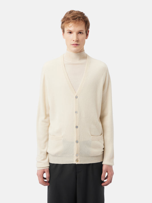 Men's Organic Cashmere V-neck Cardigan Off White - Gobi Cashmere