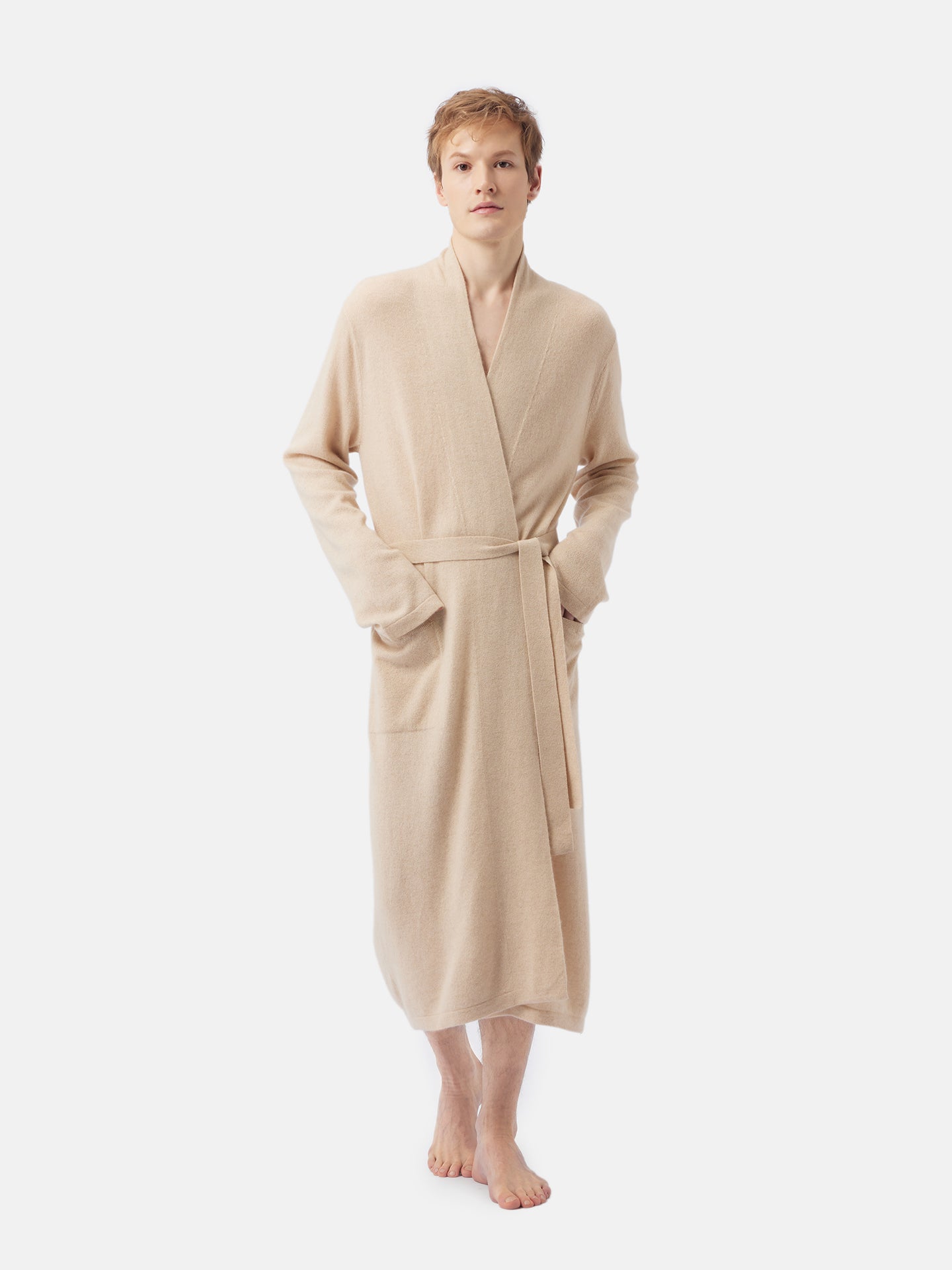 Organic Colour Men's Cashmere Robe Beige - Gobi Cashmere