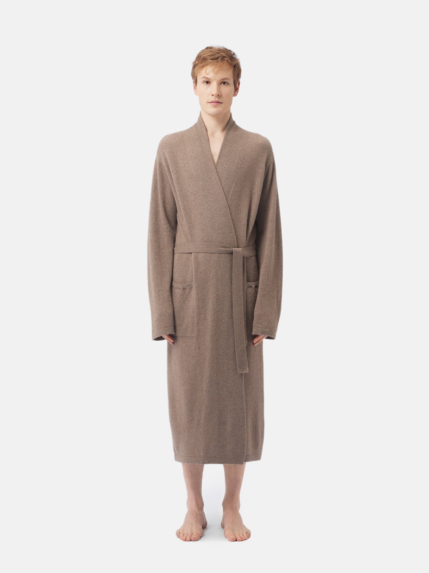 Men's Organic Colour Cashmere Robe Taupe - Gobi Cashmere