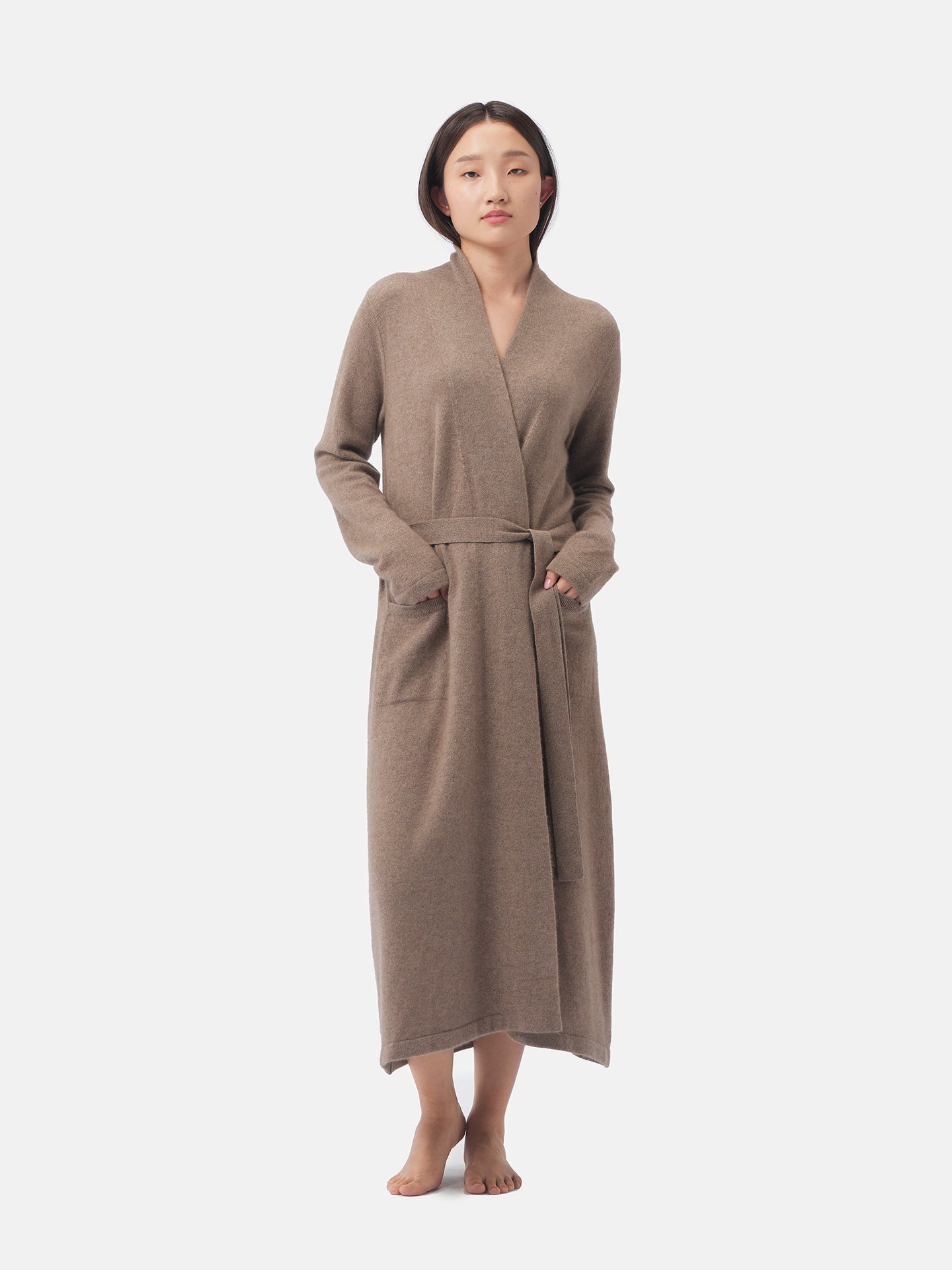 Women's Organic Colour Long Cashmere Robe Taupe - Gobi Cashmere